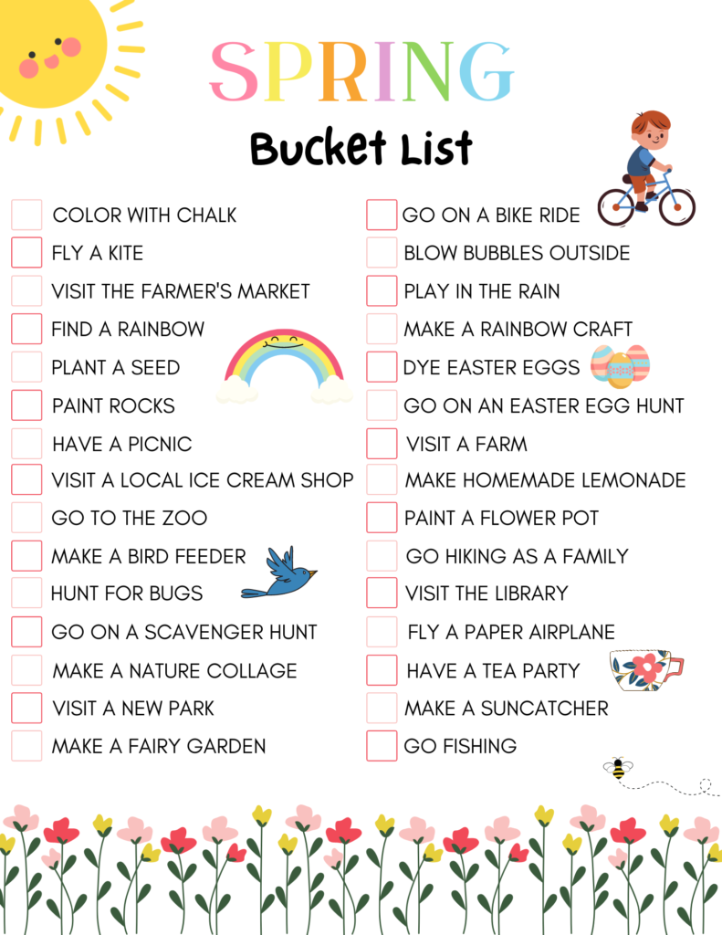 spring bucket list activities for kids